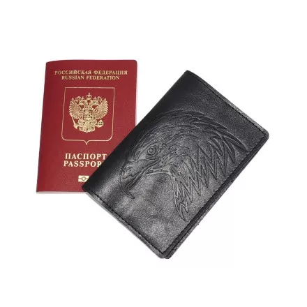 Обложка для паспорта чёрная кожаная Сокол Обложка для паспорта чёрная кожаная Сокол