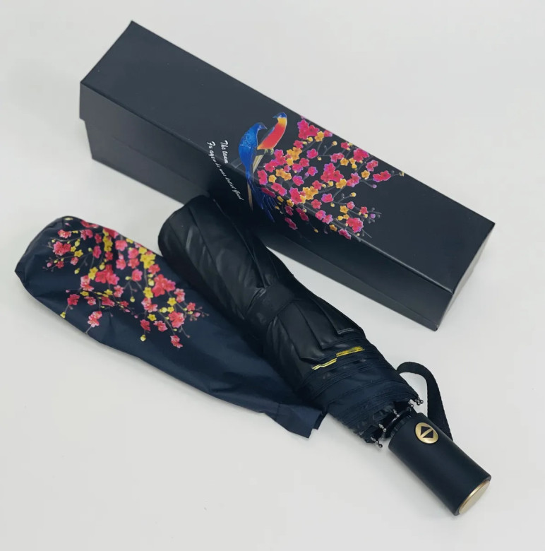 Зонт женский Arman Umbrella 555, полный автомат, чёрно-чёрный, двухсторонний 