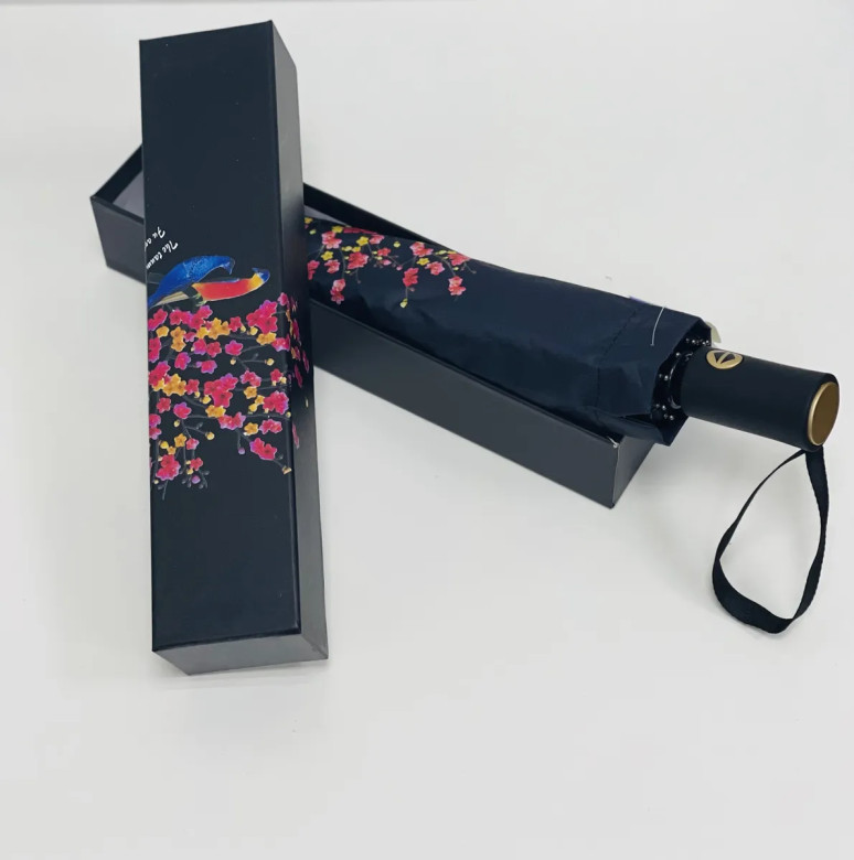 Зонт женский Arman Umbrella 555, полный автомат, чёрно-чёрный, двухсторонний 
