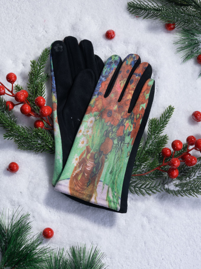 Перчатки женские Ангел 111-8 Вангог мак Перчатки женские Ангел 111-8 Вангог мак