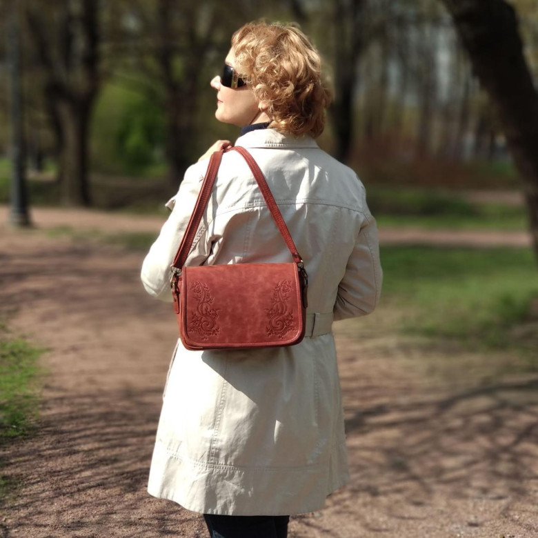 Женская сумка Natalia Kalinovskaya, «Спринг» с тиснением рыжая 