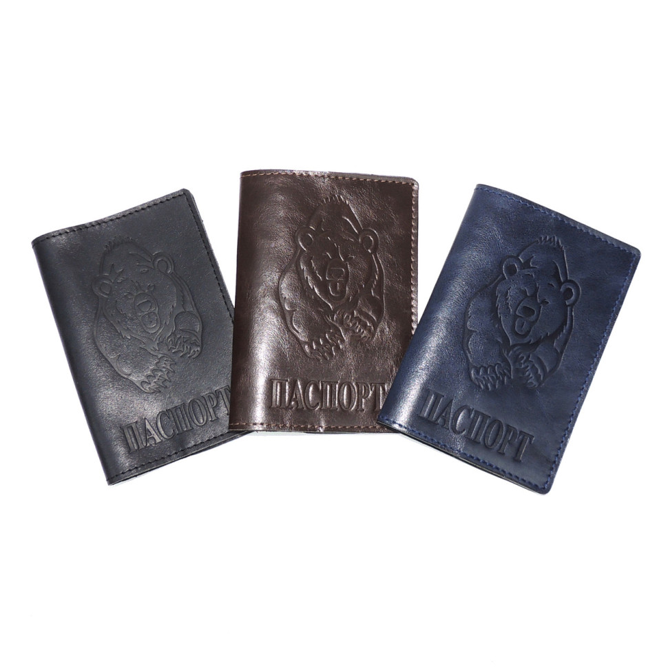 Обложка для паспорта кожаная Черный, Медведь злой Обложка для паспорта кожаная Черный, Медведь злой