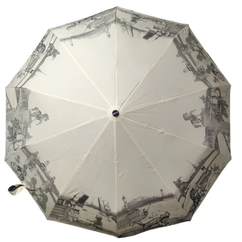 Зонт женский EuroClim 1843 "Коты", бежевый, полный автомат