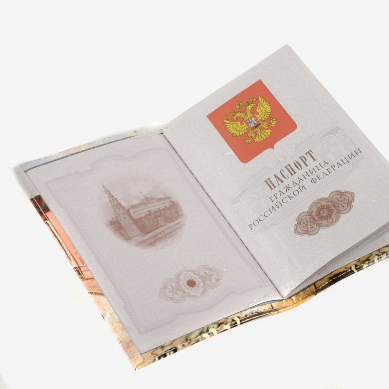 Обложка для паспорта 02-006-222 "Кот с кошкой в кафе на фоне Казанского"