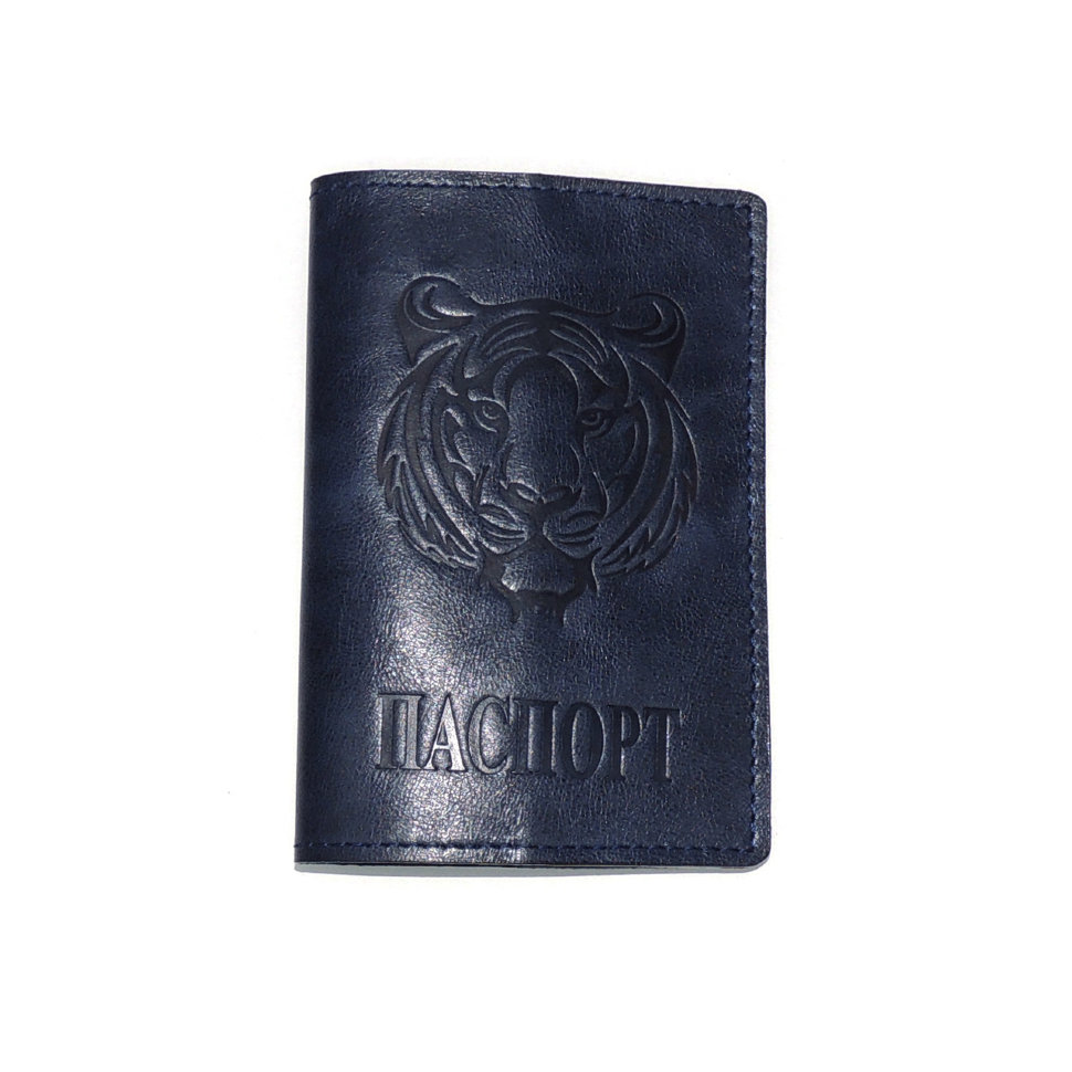 Обложка для паспорта кожаная Синий, Тигр Обложка для паспорта кожаная Синий, Тигр