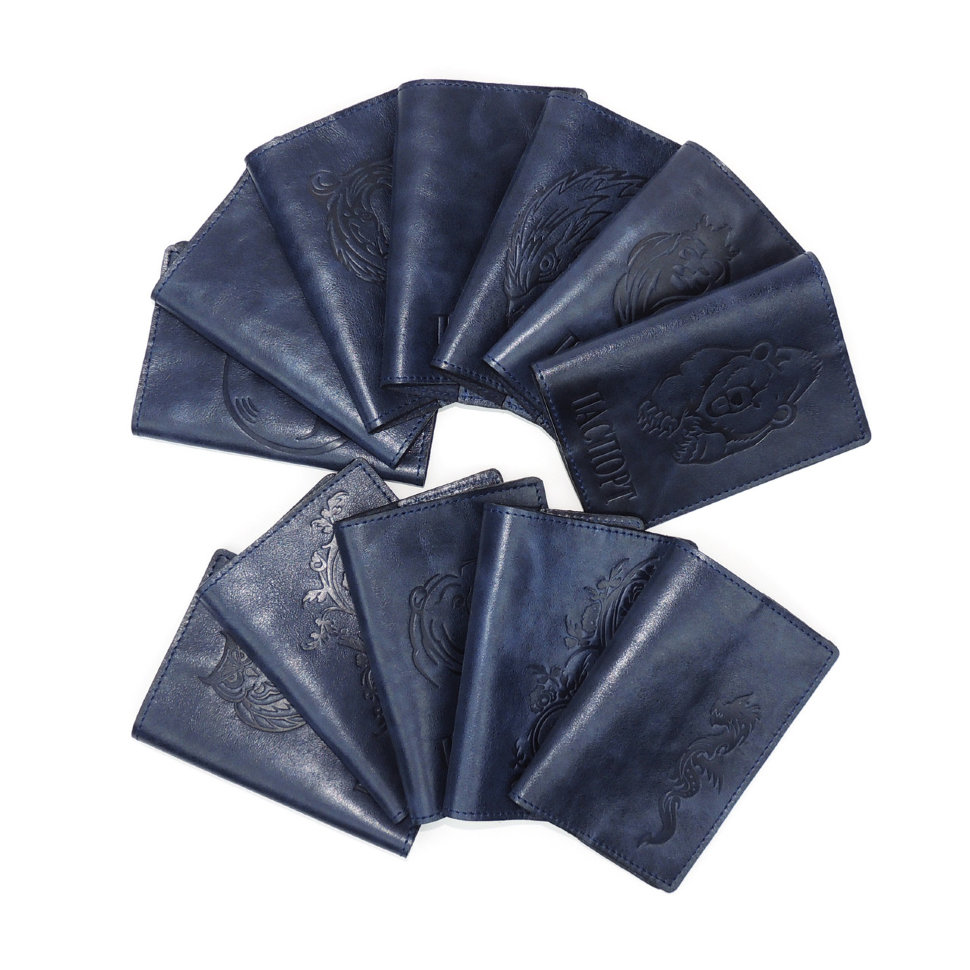 Обложка для паспорта кожаная Синий, Тигр Обложка для паспорта кожаная Синий, Тигр