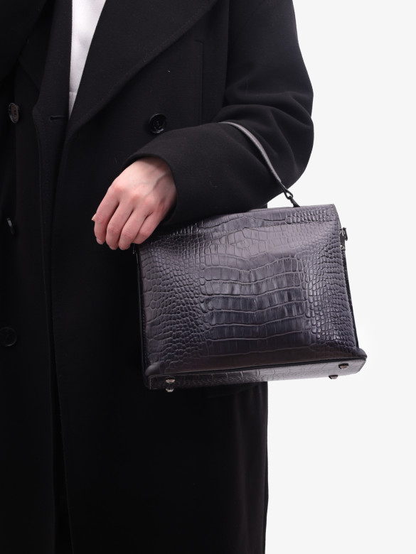 Сумка женская Karya 2427 тёмно-серый крокодил