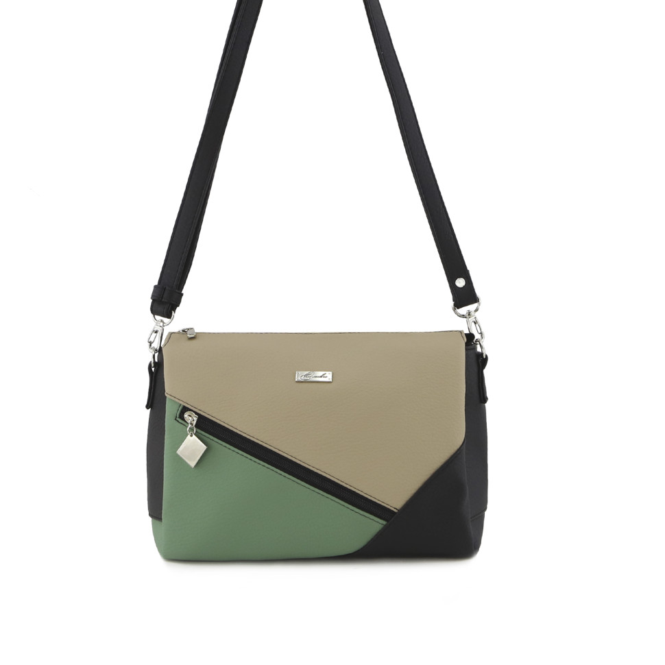 Сумка Оливи, 1141 черная/темно-бежевая/зеленая Сумка Оливи, 1141 черная/темно-бежевая/зеленая