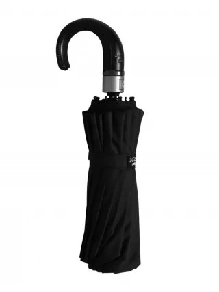 Зонт мужской Popular 2021, 16 спиц чёрный, полный автомат, ручка крюк кожа